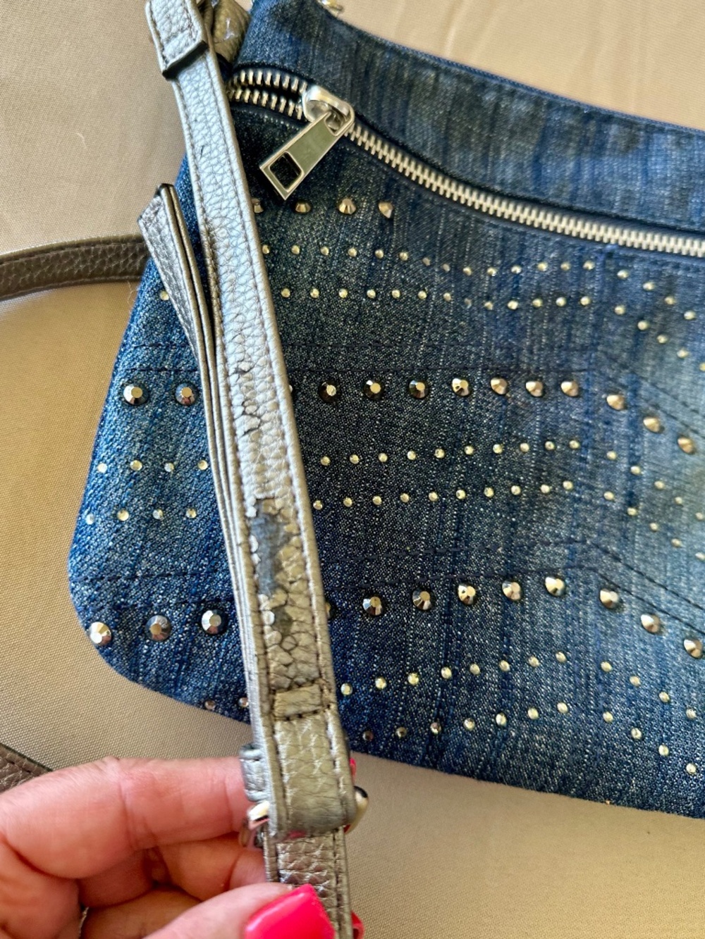 Blue Denim Rhinestone Studded Crossbody Bag - Picture 10 of 10
